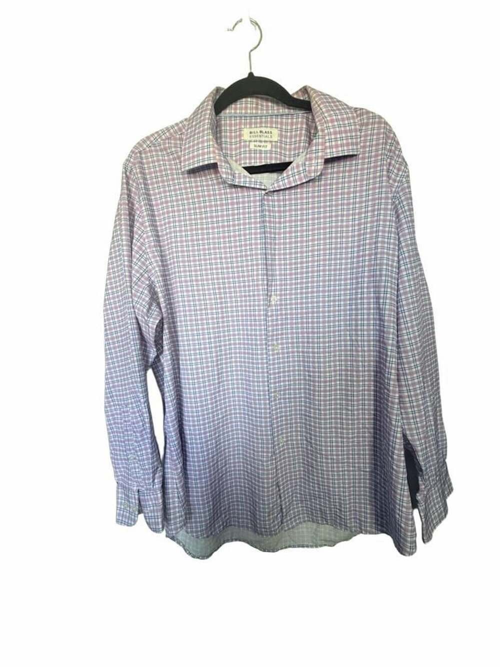 Bill Blass Essentials Dress Shirt Size XL 17-17.5 34/35 Purple Plaid _210
